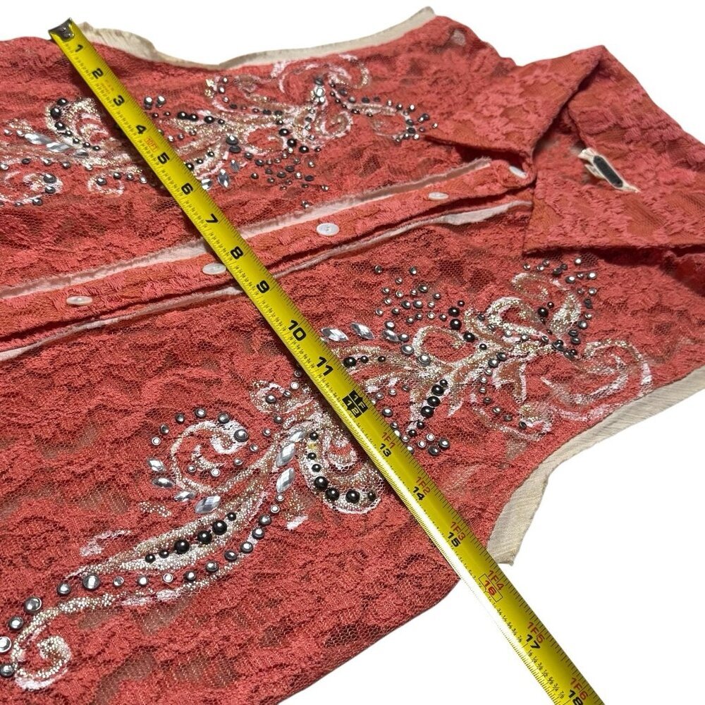 Y2K‎ Miss Me Boho Rhinestone Lace Button up Blouse Cottagecore Rodeo Country L - Picture 10 of 11